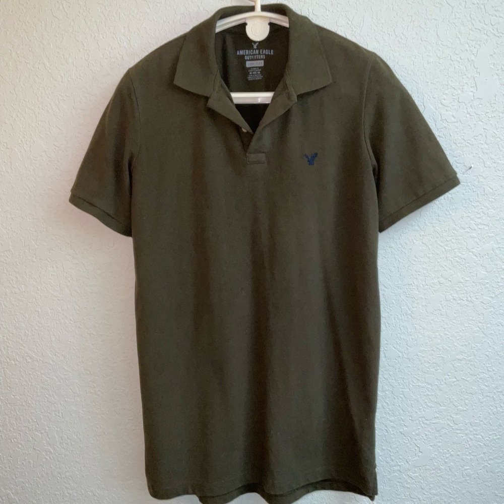 American Eagle Outfitters Polo Shirt Short Sleeve Olive Green Men's Sz Med Tall